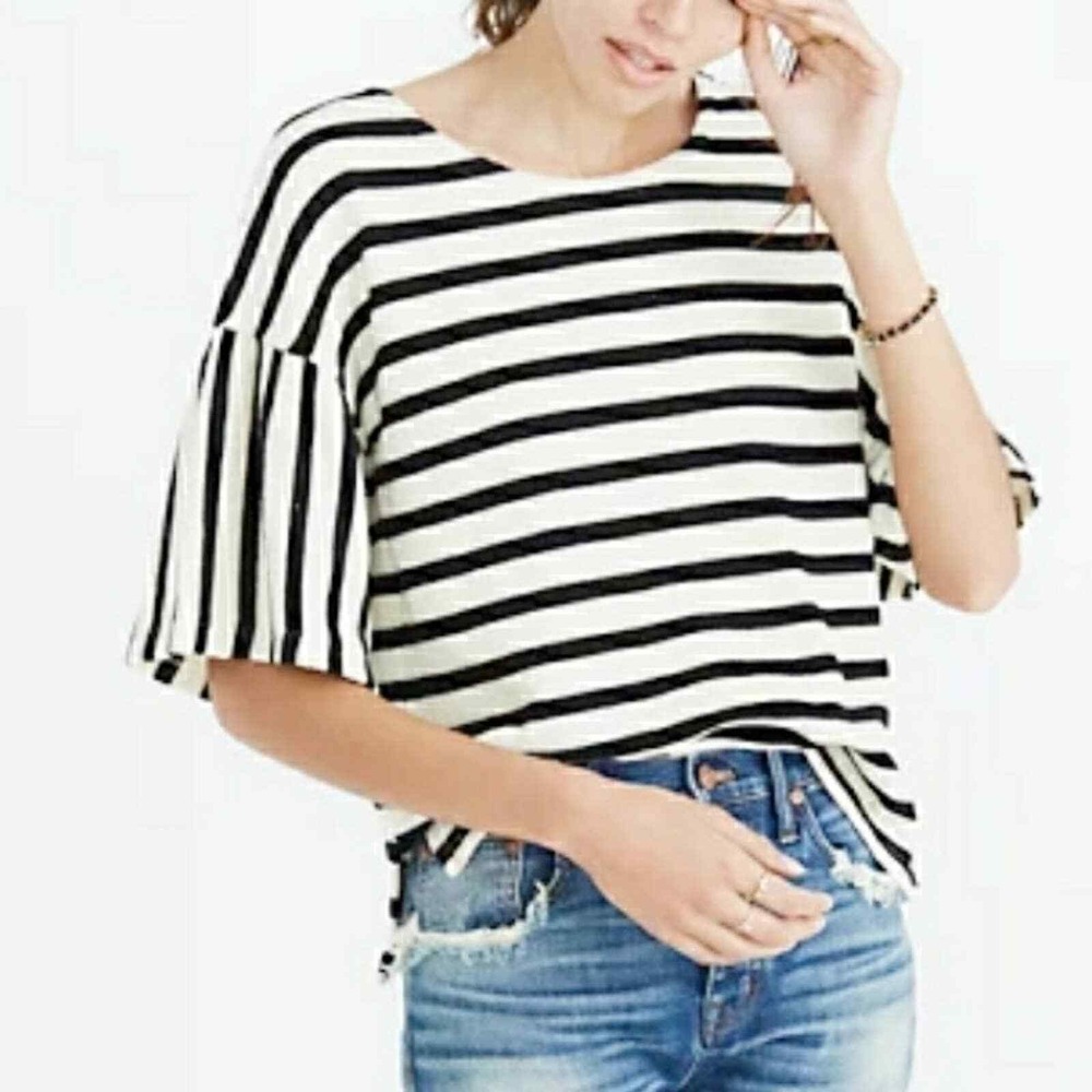 Anthropologie W5 Striped Nautical Top Bell‎ Sleeves Cotton blend Size Small